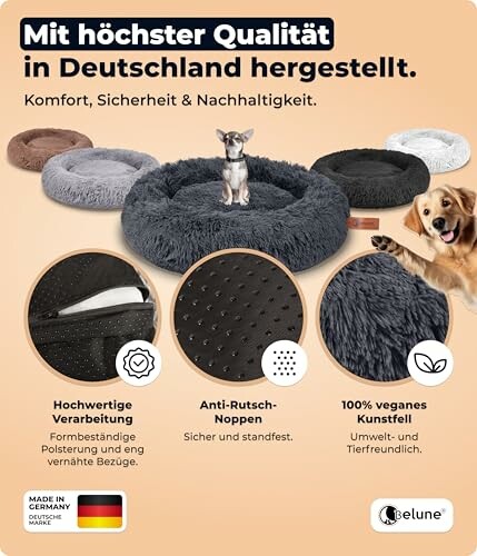Hunde auf flauschigen Hundebetten, hergestellt in Deutschland.