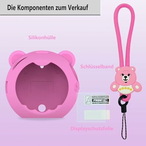 Zubehör für Kinder-Smartwatch, einschließlich Silikonhülle, Schlüsselband und Displayschutzfolie.